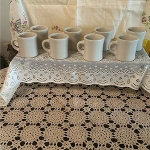Set of Eight White Ceramic Mugs